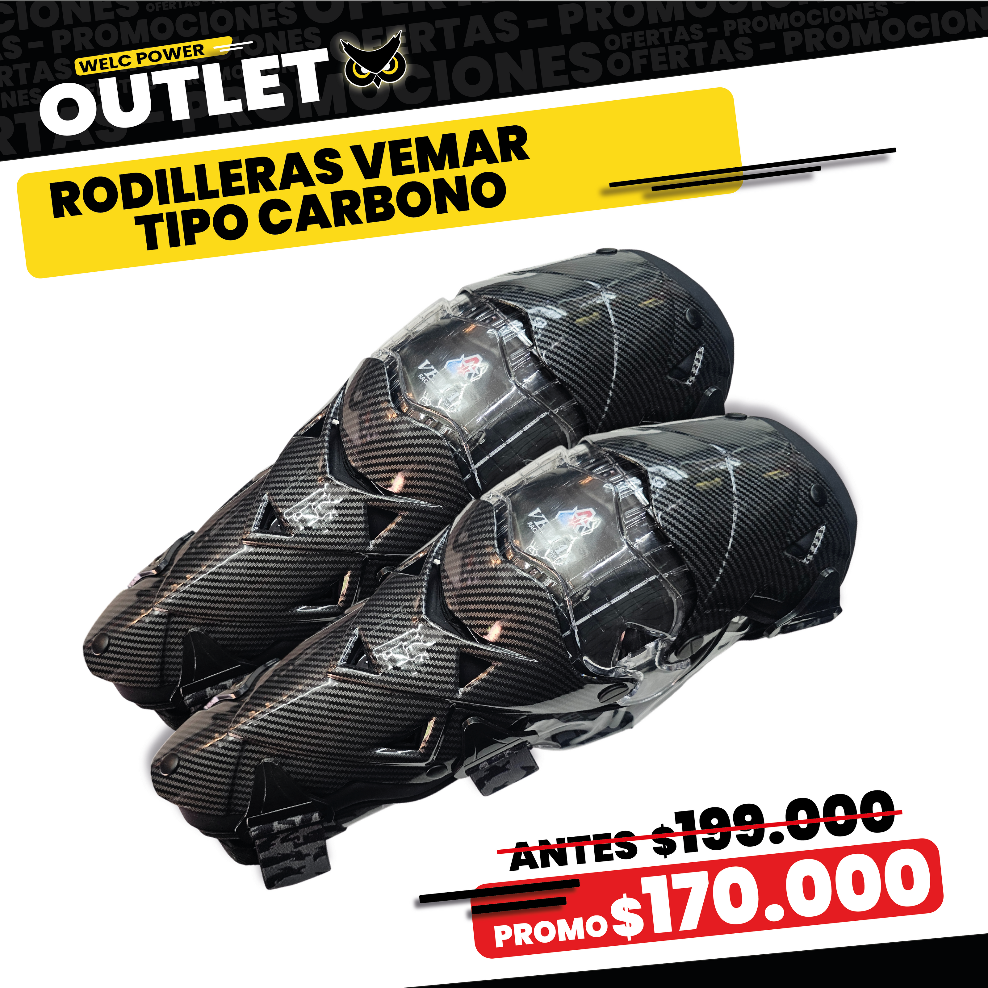 PAR RODILLERAS VEMAR G-18 TIPO FIBRA DE CARBONO