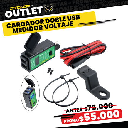 CARGADOR DOBLE USB CARGA RÁPIDA 3,1AH VERDE CON MEDIDOR DE VOLTAJE