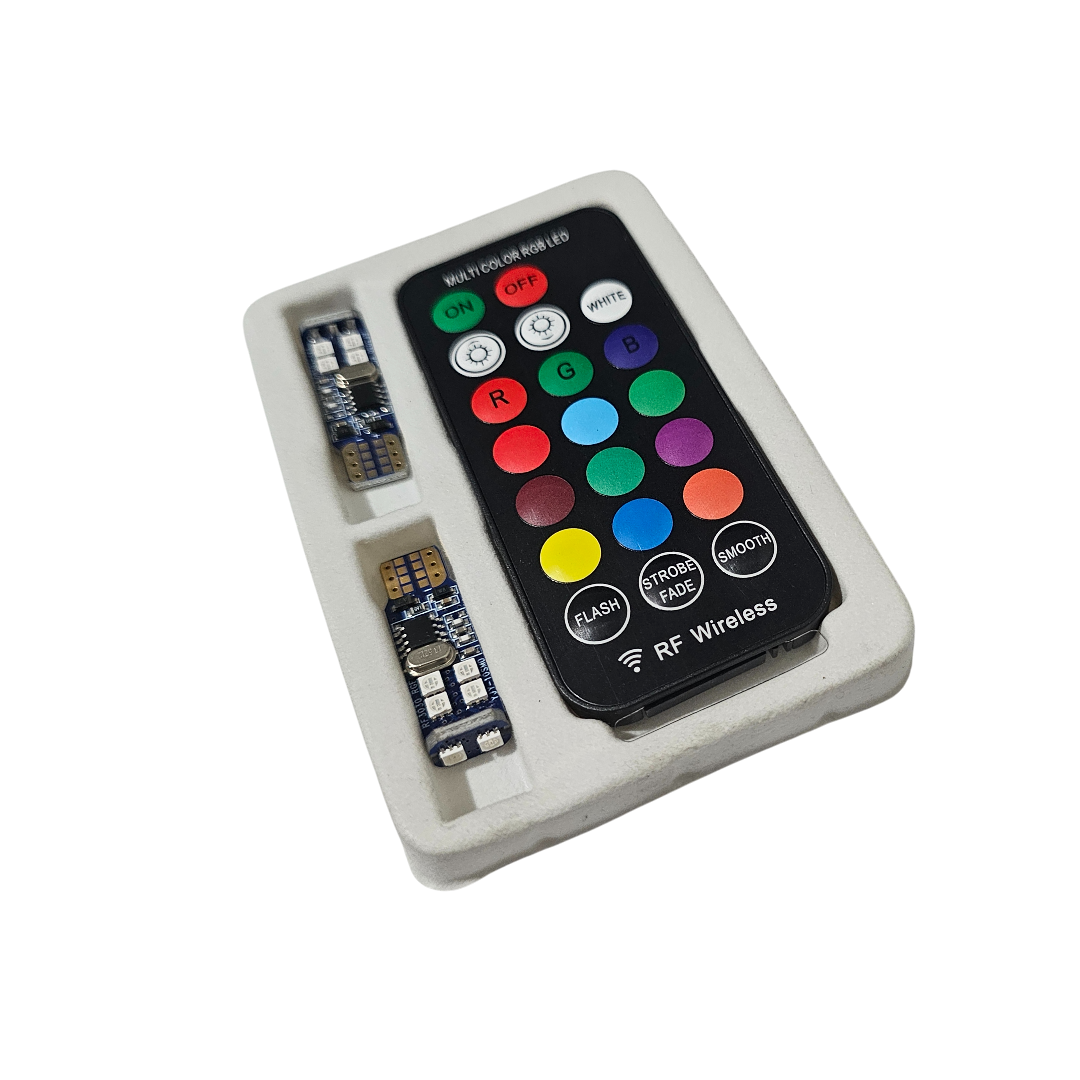 PAR BOMBILLOS COCUYOS T10 RGB BAYONETA + CONTROL INALÁMBRICO