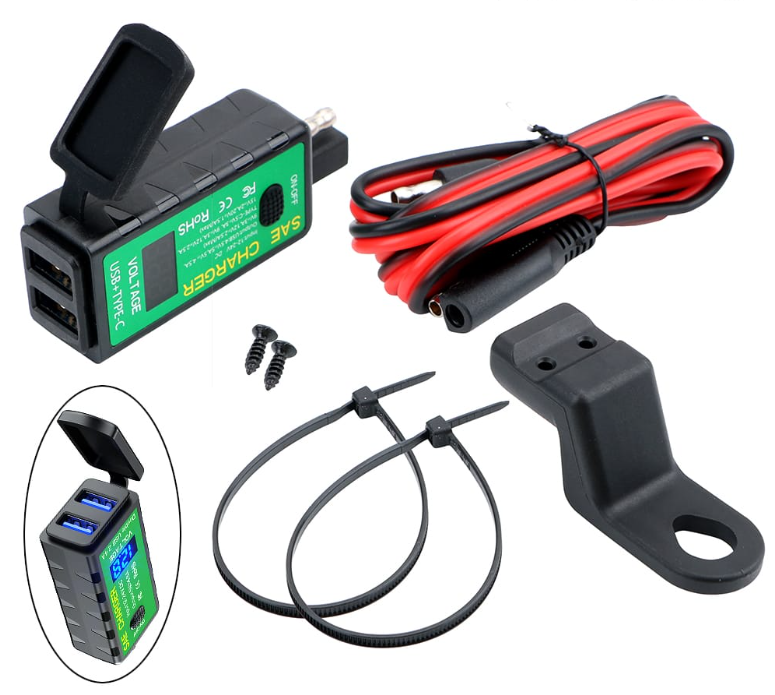 CARGADOR DOBLE USB CARGA RÁPIDA 3,1AH VERDE CON MEDIDOR DE VOLTAJE