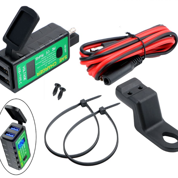 CARGADOR DOBLE USB CARGA RÁPIDA 3,1AH VERDE CON MEDIDOR DE VOLTAJE