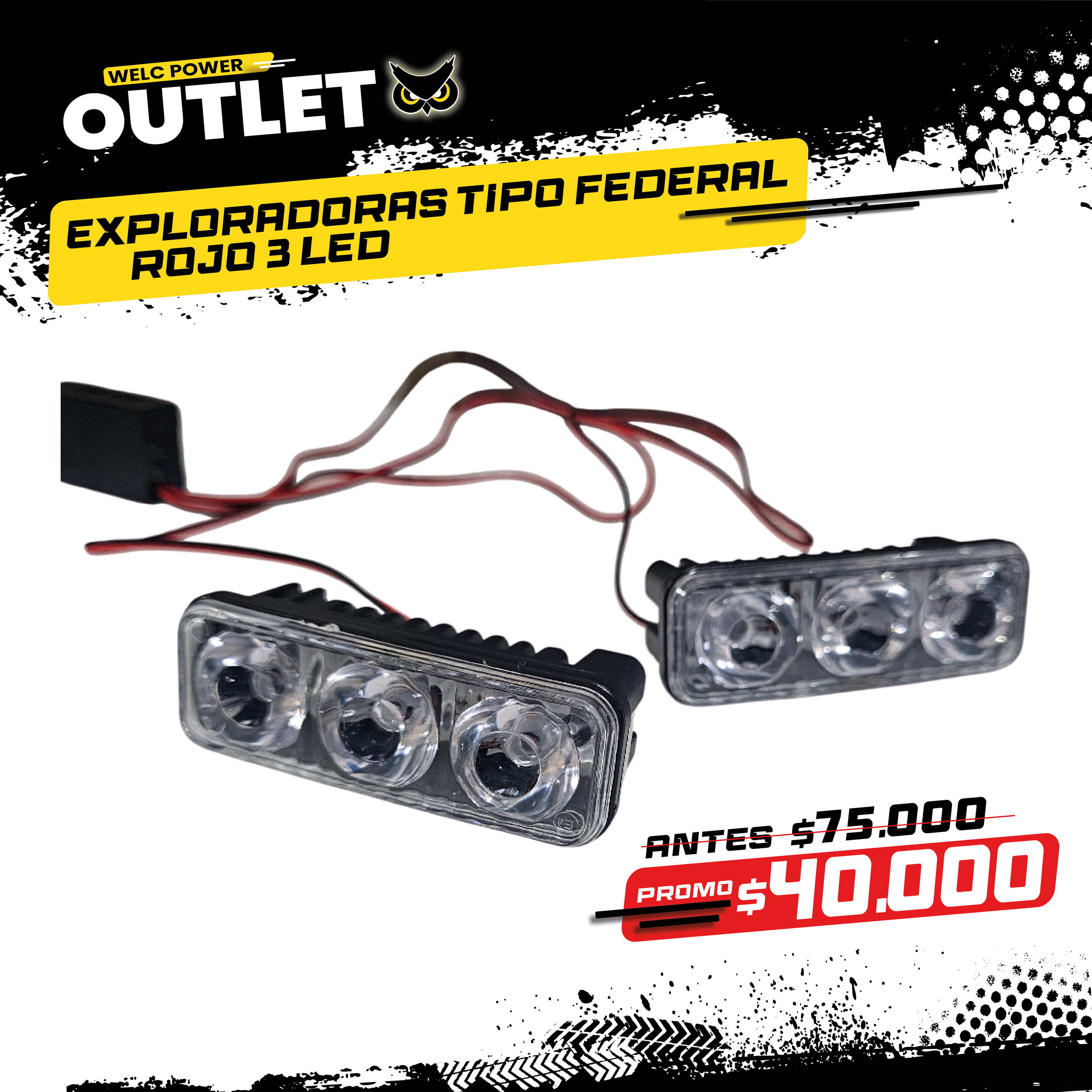 PAR EXPLORADORAS TIPO FEDERAL ROJO 3 LED