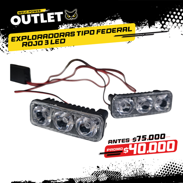 PAR EXPLORADORAS TIPO FEDERAL ROJO 3 LED