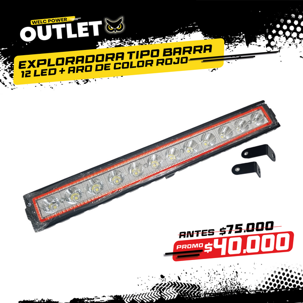 EXPLORADORA TIPO BARRA 12 LED + ARO DE COLOR ROJO (UNIDAD)