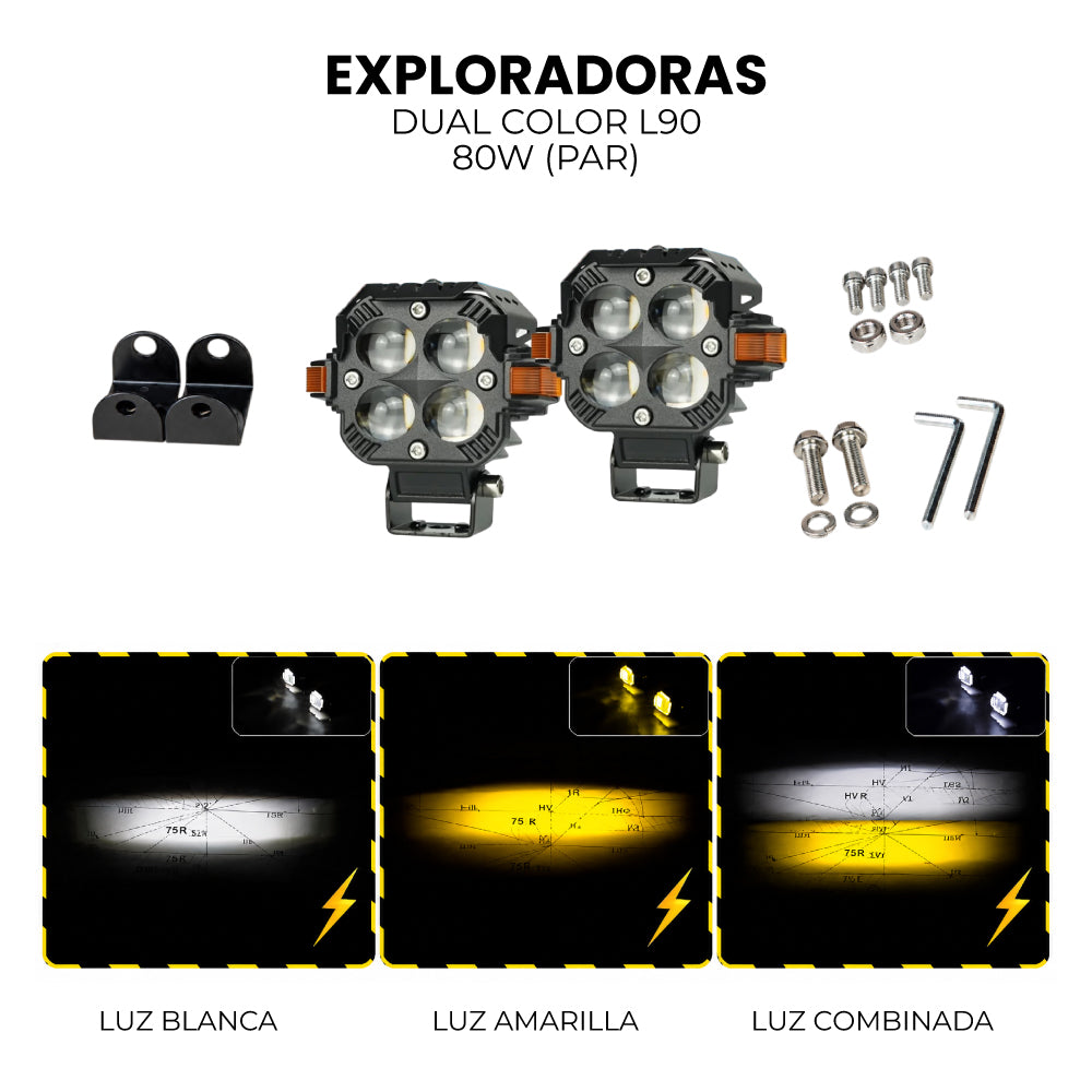 PAR EXPLORADORAS DUAL COLOR 4X4 80W L90