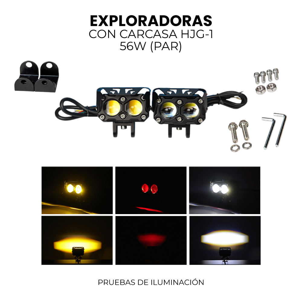 PAR EXPLORADORAS DOBLE LENTE DUAL COLOR CON CARCASA 56W HJG-1