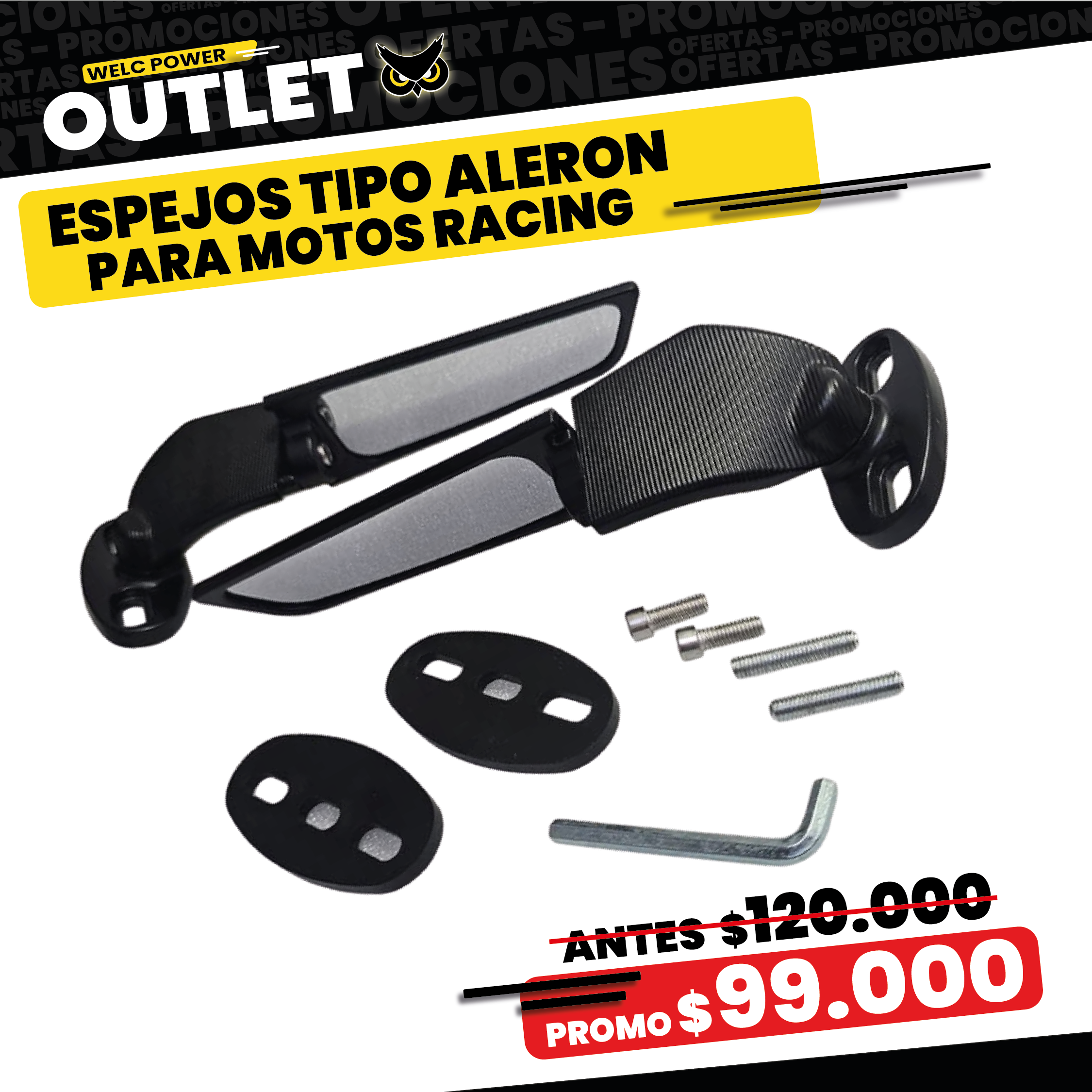 PAR ESPEJOS TIPO ALERON PARA MOTOS RACING