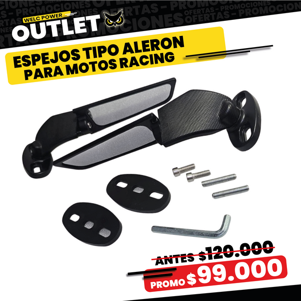PAR ESPEJOS TIPO ALERON PARA MOTOS RACING
