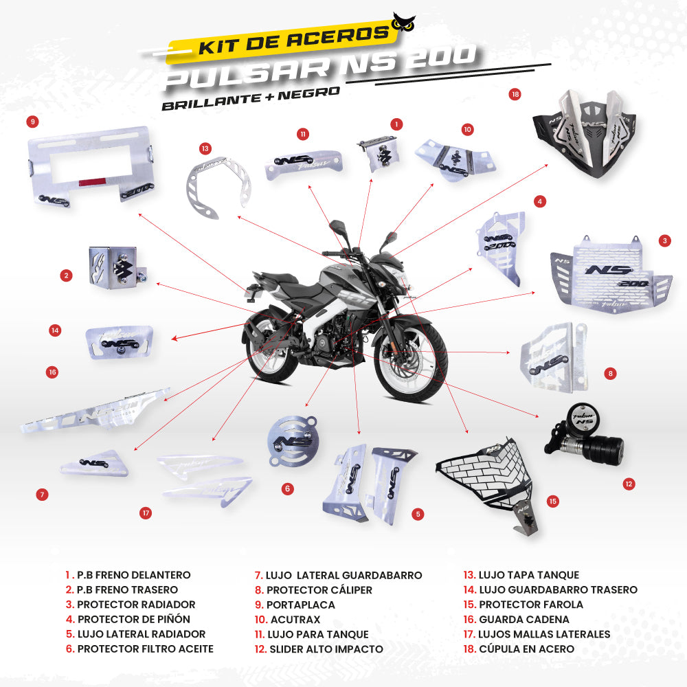 ARMADURA - KIT EN ACERO BAJAJ PULSAR NS 200 (CONVENCIONAL)