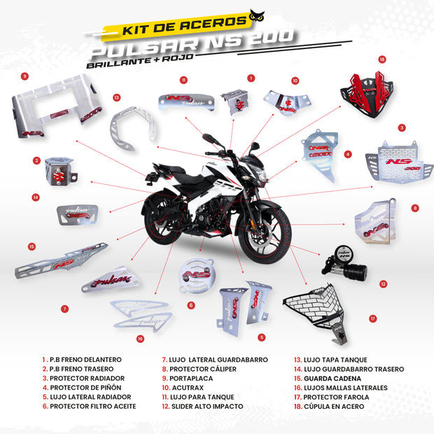 ARMADURA - KIT EN ACERO BAJAJ PULSAR NS 200 (CONVENCIONAL)