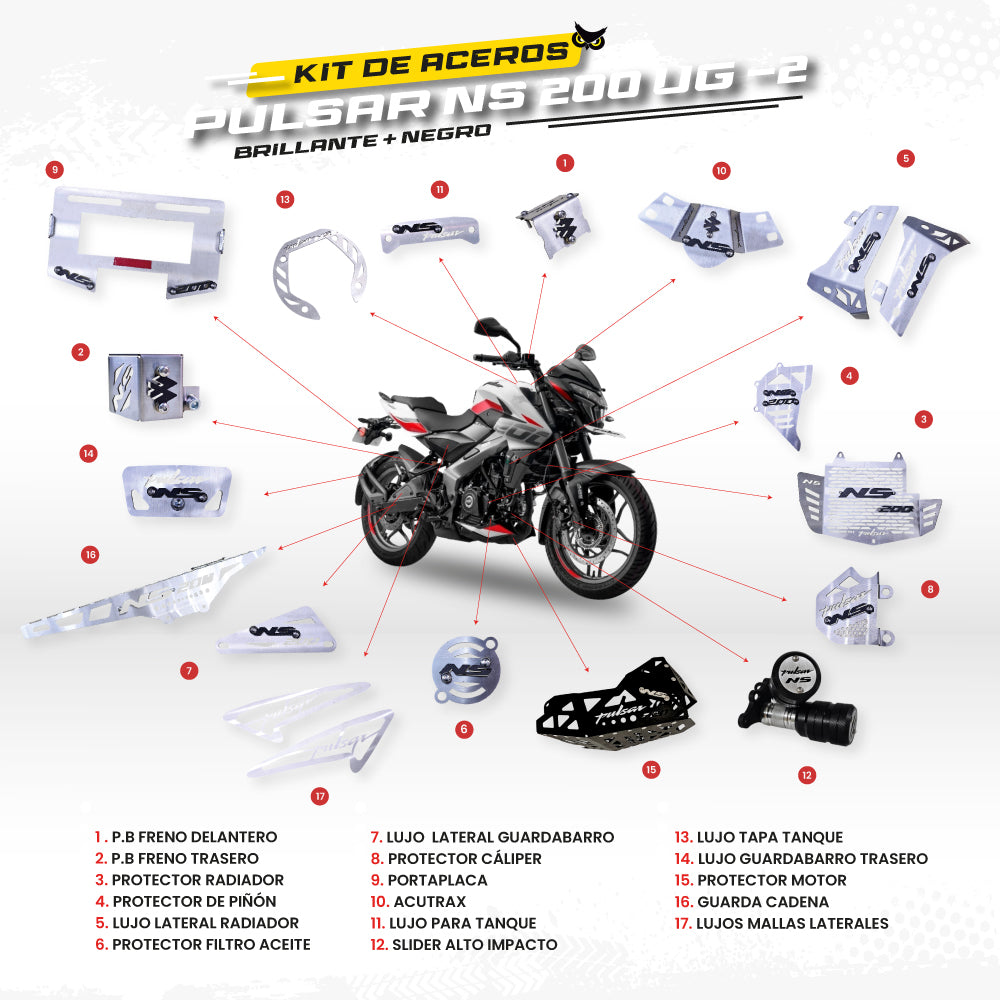 ARMADURA - KIT EN ACERO BAJAJ PULSAR NS 200 UG - 2 (CON BARRAS INVERTIDAS)