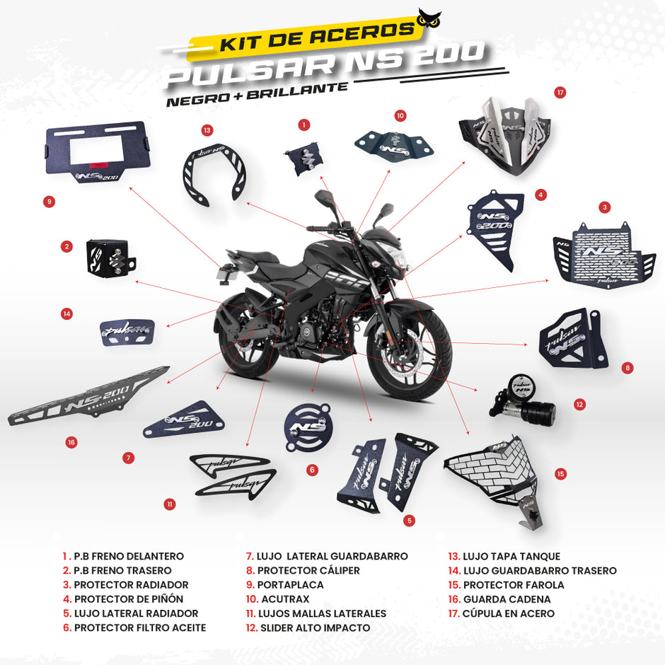 ARMADURA - KIT EN ACERO BAJAJ PULSAR NS 200 (CONVENCIONAL)