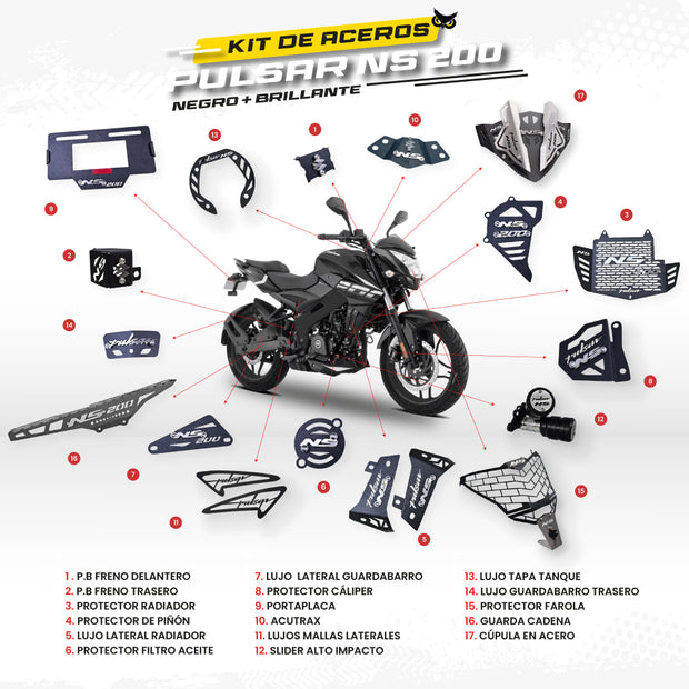 ARMADURA - KIT EN ACERO BAJAJ PULSAR NS 200 (CONVENCIONAL)