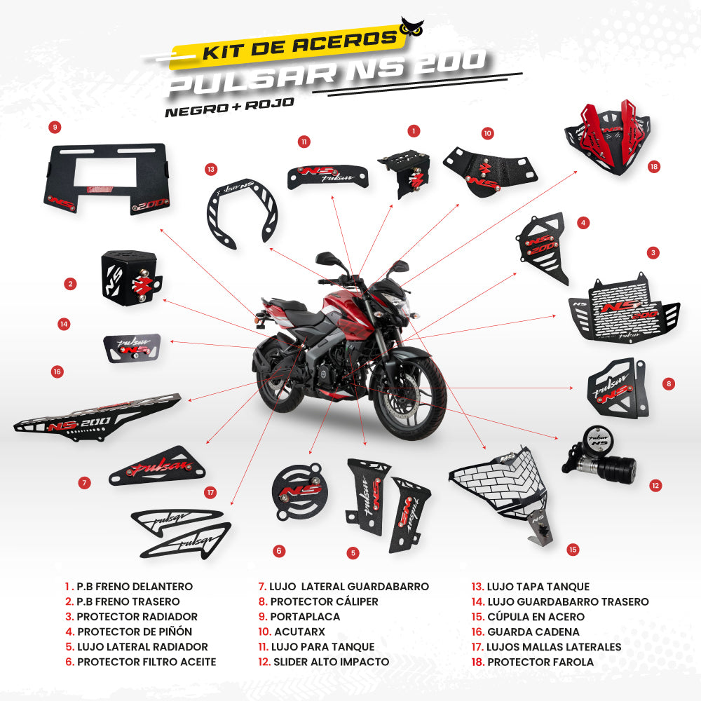 ARMADURA - KIT EN ACERO BAJAJ PULSAR NS 200 (CONVENCIONAL)