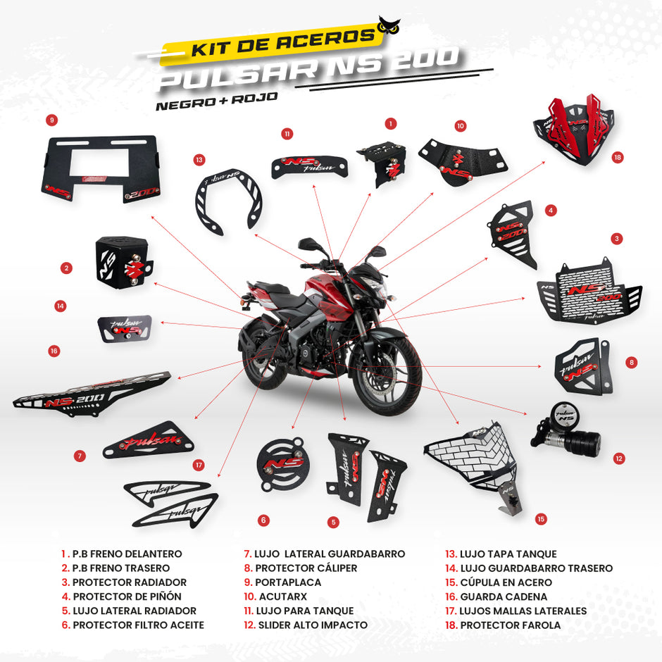 ARMADURA - KIT EN ACERO BAJAJ PULSAR NS 200 (CONVENCIONAL)