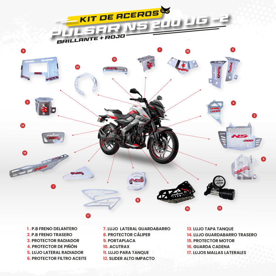 ARMADURA - KIT EN ACERO BAJAJ PULSAR NS 200 UG - 2 (CON BARRAS INVERTIDAS)