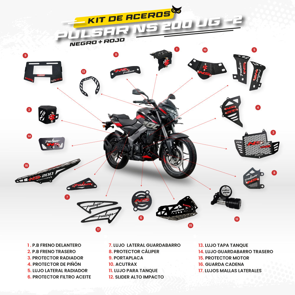 ARMADURA - KIT EN ACERO BAJAJ PULSAR NS 200 UG - 2 (CON BARRAS INVERTIDAS)