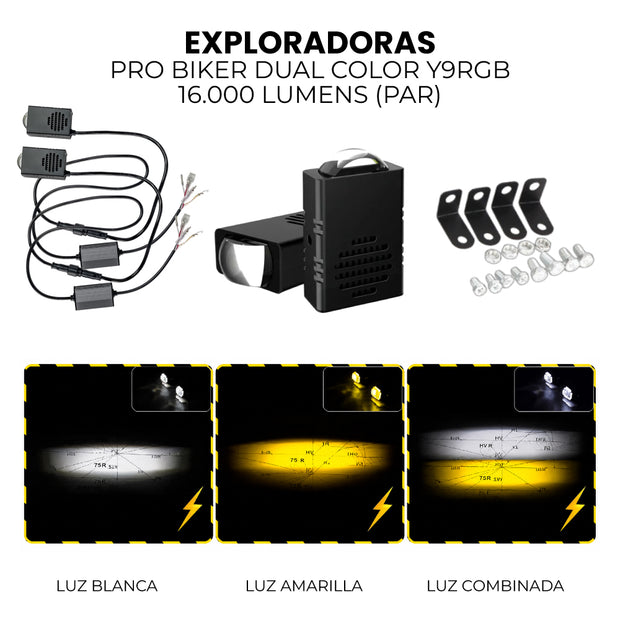 PAR EXPLORADORAS PRO BIKER DUAL COLOR Y9RGB