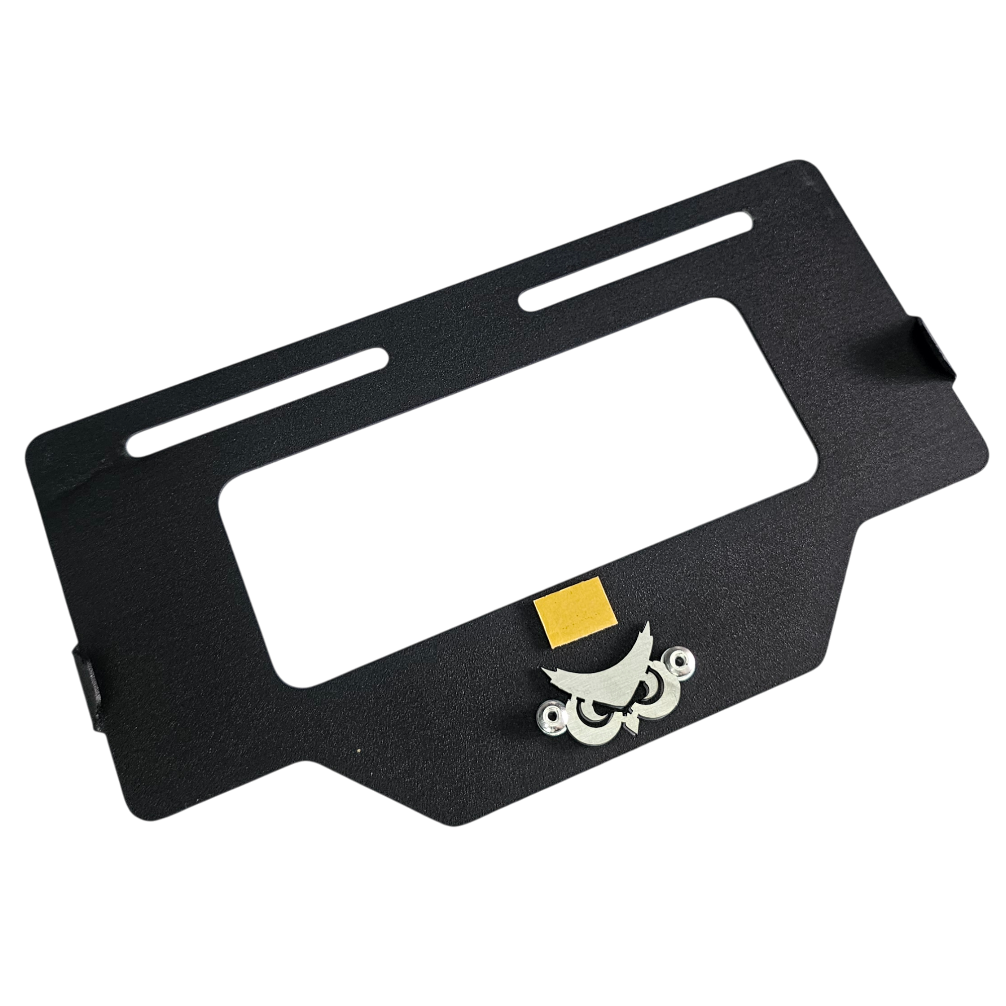 PORTA PLACA EN ACERO LOGO BUHO