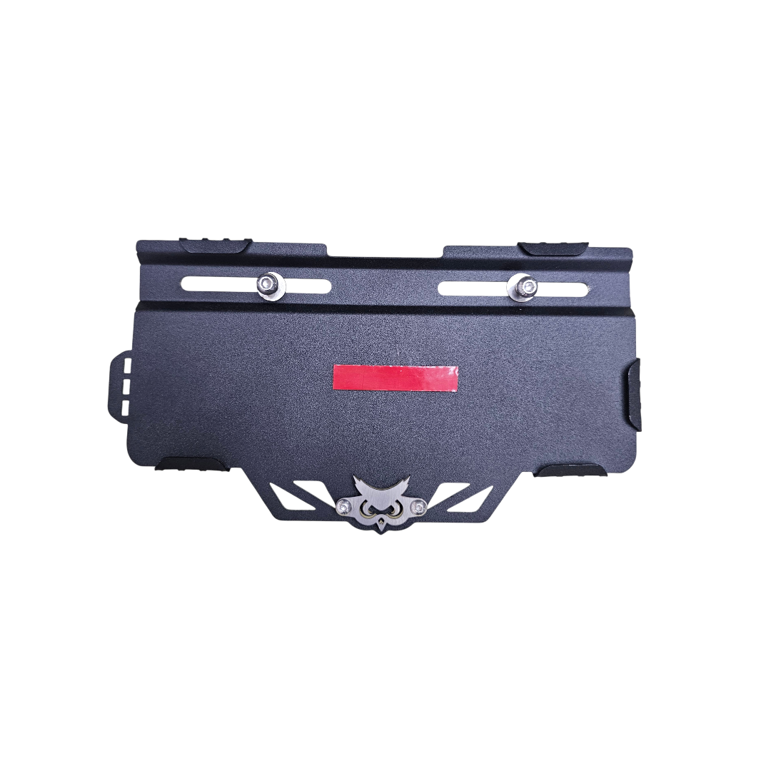 PORTA PLACA EN ACERO SIN PERFORAR LOGO BUHO
