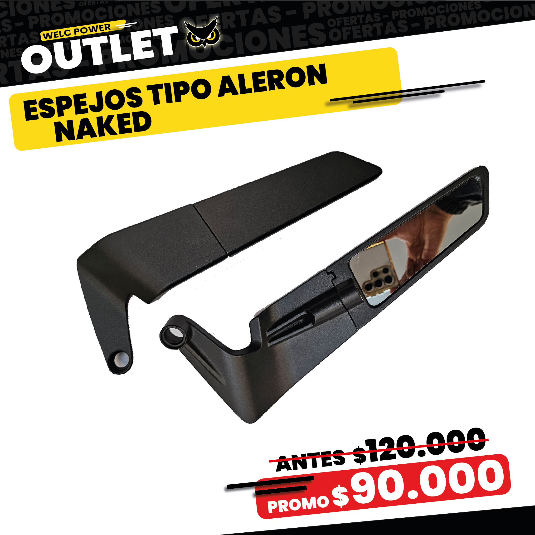 PAR ESPEJOS TIPO ALERON NAKED GRANDES XL