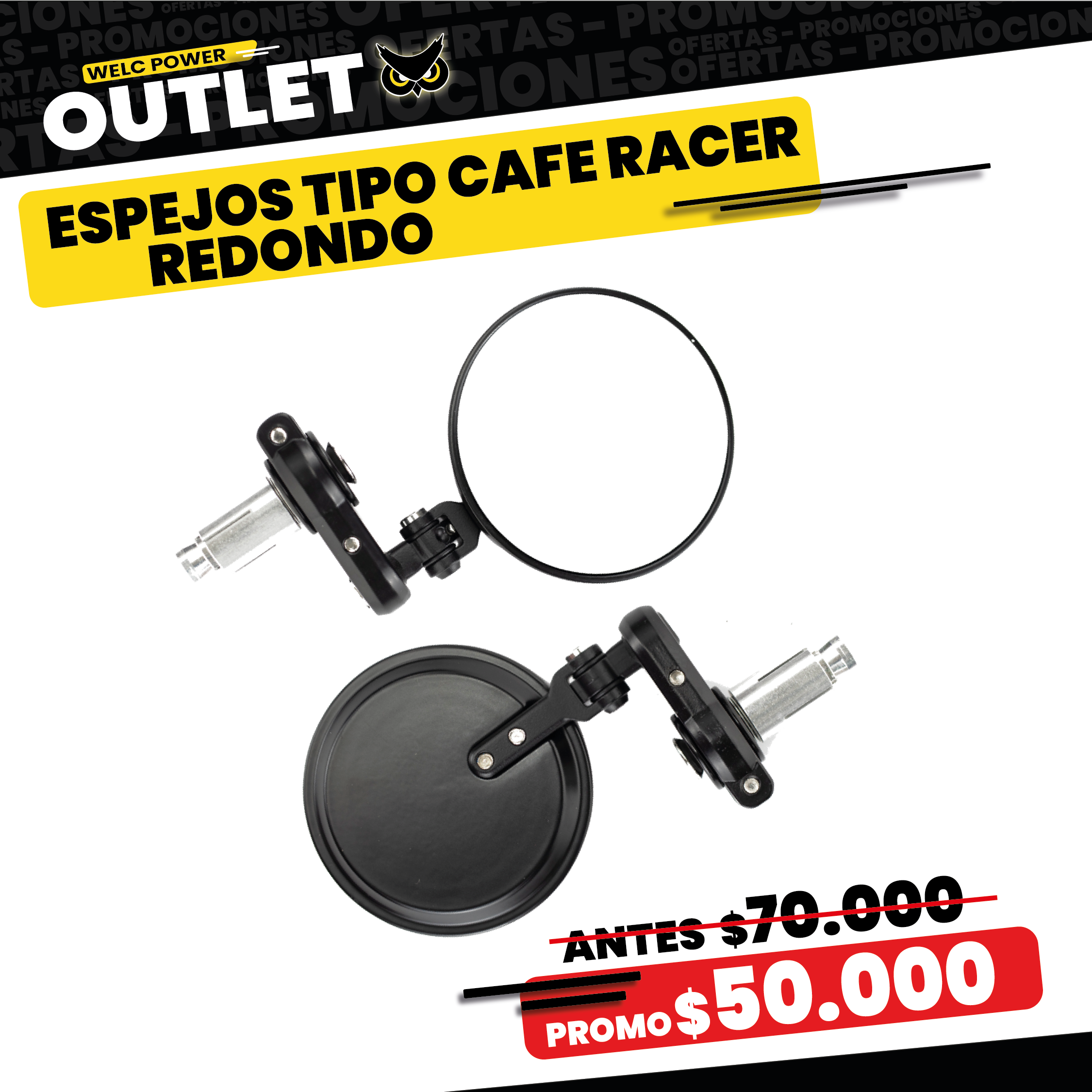 PAR ESPEJOS TIPO CAFE RACER REDONDO