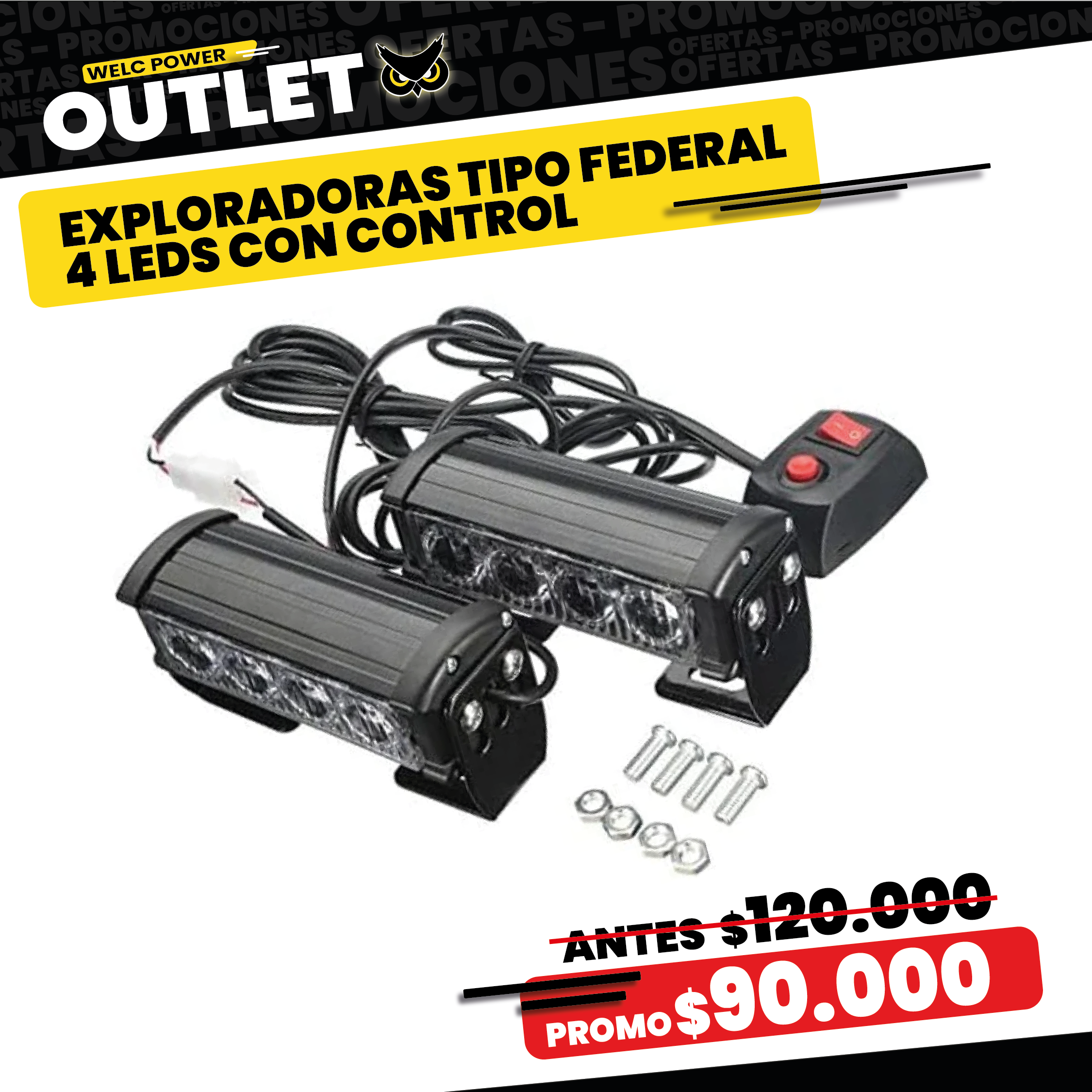 PAR EXPLORADORAS TIPO FEDERAL 4 LEDS CON CONTROL